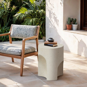Meridian Furniture Olira Sculptural Concrete Fiberglass End Table for Indoor Outdoor Patio Living Spaces Cream 99028Cream-ET