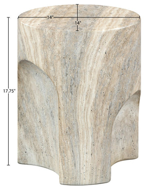 Meridian Furniture Olira Sculptural Concrete Fiberglass End Table for Indoor Outdoor Patio Living Spaces Natural 99028Travertine-ET