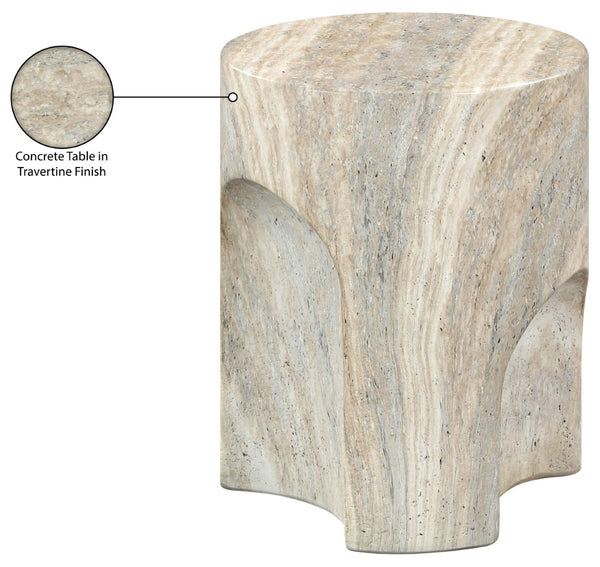 Meridian Furniture Olira Sculptural Concrete Fiberglass End Table for Indoor Outdoor Patio Living Spaces Natural 99028Travertine-ET