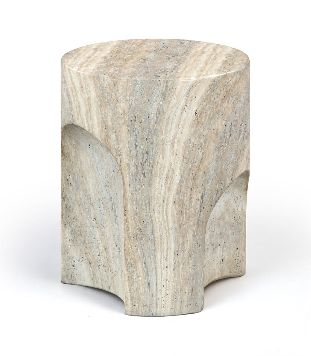 Meridian Furniture Olira Sculptural Concrete Fiberglass End Table for Indoor Outdoor Patio Living Spaces Natural 99028Travertine-ET