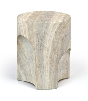 Meridian Furniture Olira Sculptural Concrete Fiberglass End Table for Indoor Outdoor Patio Living Spaces Natural 99028Travertine-ET