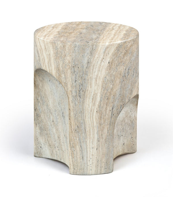 Meridian Furniture Olira Sculptural Concrete Fiberglass End Table for Indoor Outdoor Patio Living Spaces Natural 99028Travertine-ET