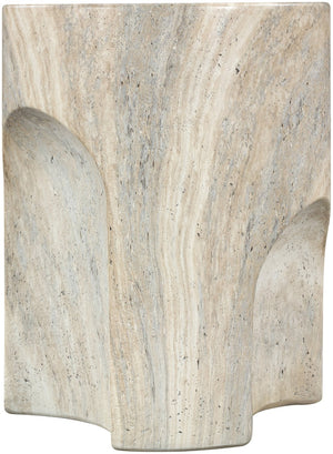 Meridian Furniture Olira Sculptural Concrete Fiberglass End Table for Indoor Outdoor Patio Living Spaces Natural 99028Travertine-ET