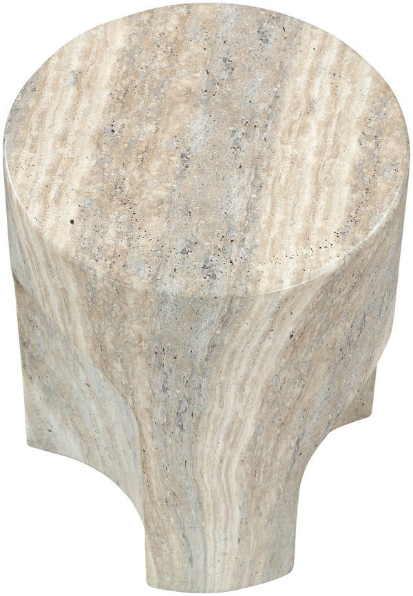 Meridian Furniture Olira Sculptural Concrete Fiberglass End Table for Indoor Outdoor Patio Living Spaces Natural 99028Travertine-ET