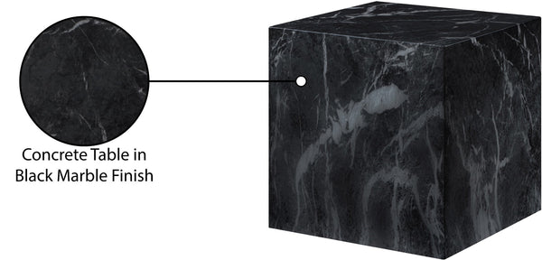 Meridian Furniture Piazza Concrete End Table with Art Deco Marble Finish for Indoor Outdoor Patio Use Black 99029Black-ET