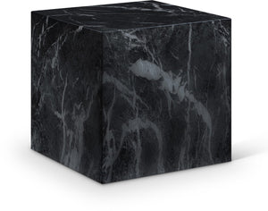 Meridian Furniture Piazza Concrete End Table with Art Deco Marble Finish for Indoor Outdoor Patio Use Black 99029Black-ET