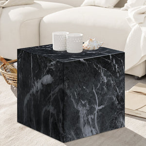 Meridian Furniture Piazza Concrete End Table with Art Deco Marble Finish for Indoor Outdoor Patio Use Black 99029Black-ET