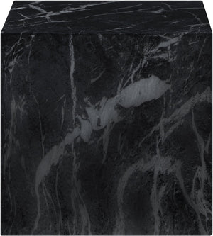 Meridian Furniture Piazza Concrete End Table with Art Deco Marble Finish for Indoor Outdoor Patio Use Black 99029Black-ET