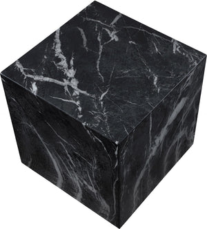 Meridian Furniture Piazza Concrete End Table with Art Deco Marble Finish for Indoor Outdoor Patio Use Black 99029Black-ET