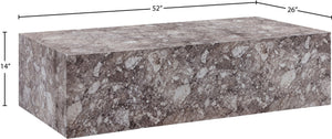 Meridian Furniture Piazza Concrete Coffee Table Art Deco Marble Effect for Indoor Outdoor Patio Living Brown 99029Brown-CT