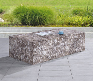 Meridian Furniture Piazza Concrete Coffee Table Art Deco Marble Effect for Indoor Outdoor Patio Living Brown 99029Brown-CT