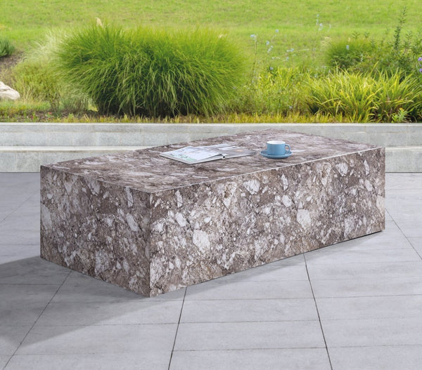 Meridian Furniture Piazza Concrete Coffee Table Art Deco Marble Effect for Indoor Outdoor Patio Living Brown 99029Brown-CT