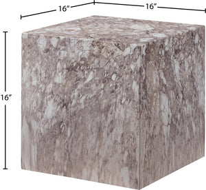 Meridian Furniture Piazza Concrete End Table with Art Deco Marble Finish for Indoor Outdoor Patio Use Brown 99029Brown-ET