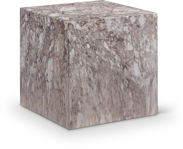 Meridian Furniture Piazza Concrete End Table with Art Deco Marble Finish for Indoor Outdoor Patio Use Brown 99029Brown-ET