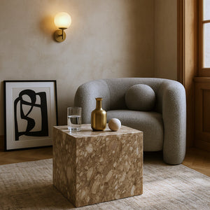 Meridian Furniture Piazza Concrete End Table with Art Deco Marble Finish for Indoor Outdoor Patio Use Brown 99029Brown-ET