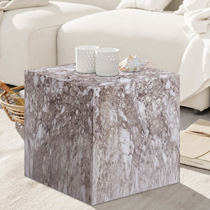 Meridian Furniture Piazza Concrete End Table with Art Deco Marble Finish for Indoor Outdoor Patio Use Brown 99029Brown-ET