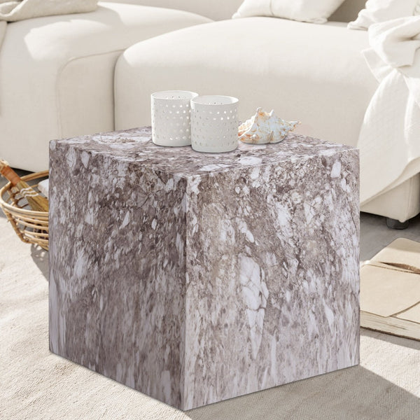 Meridian Furniture Piazza Concrete End Table with Art Deco Marble Finish for Indoor Outdoor Patio Use Brown 99029Brown-ET