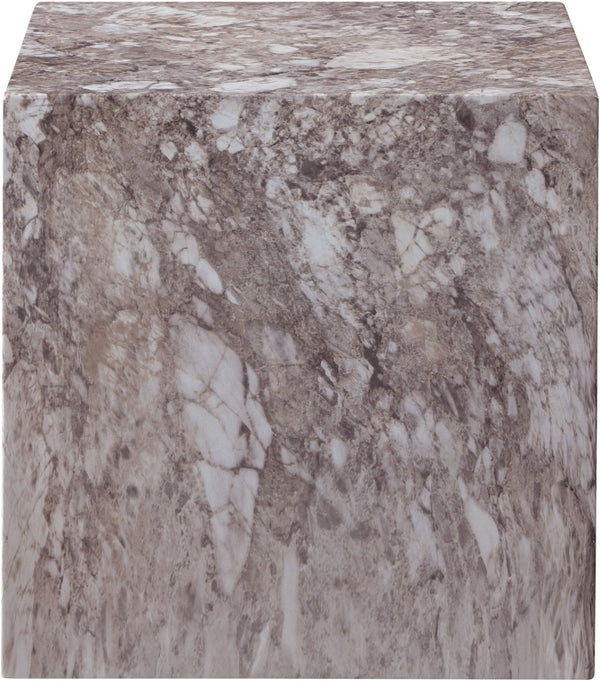 Meridian Furniture Piazza Concrete End Table with Art Deco Marble Finish for Indoor Outdoor Patio Use Brown 99029Brown-ET