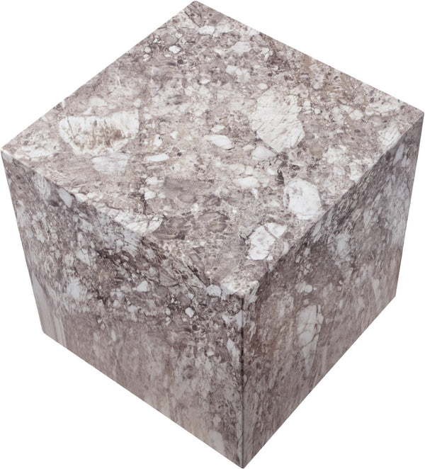 Meridian Furniture Piazza Concrete End Table with Art Deco Marble Finish for Indoor Outdoor Patio Use Brown 99029Brown-ET