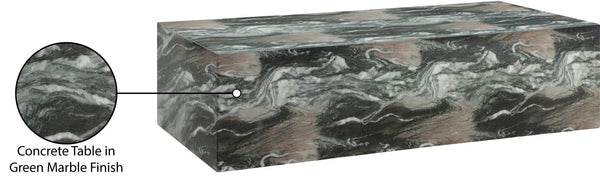 Meridian Furniture Piazza Concrete Coffee Table Art Deco Marble Effect for Indoor Outdoor Patio Living Green 99029Green-CT