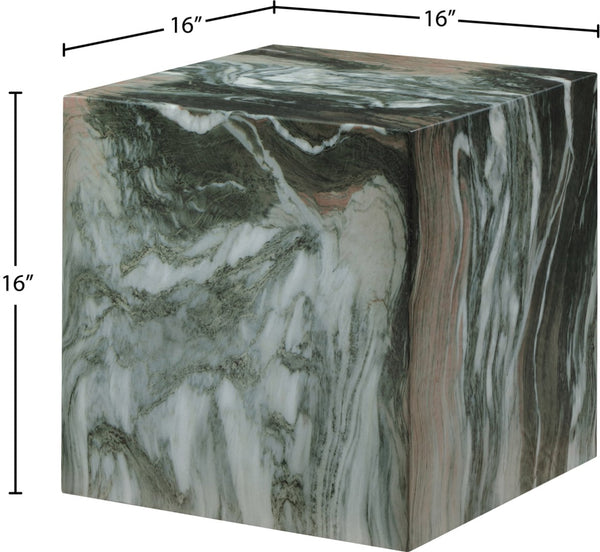 Meridian Furniture Piazza Concrete End Table with Art Deco Marble Finish for Indoor Outdoor Patio Use Green 99029Green-ET