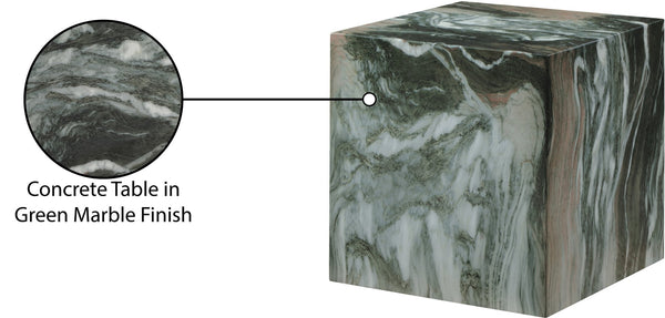 Meridian Furniture Piazza Concrete End Table with Art Deco Marble Finish for Indoor Outdoor Patio Use Green 99029Green-ET