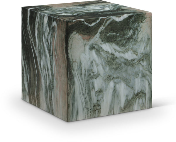Meridian Furniture Piazza Concrete End Table with Art Deco Marble Finish for Indoor Outdoor Patio Use Green 99029Green-ET