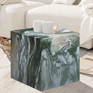Meridian Furniture Piazza Concrete End Table with Art Deco Marble Finish for Indoor Outdoor Patio Use Green 99029Green-ET