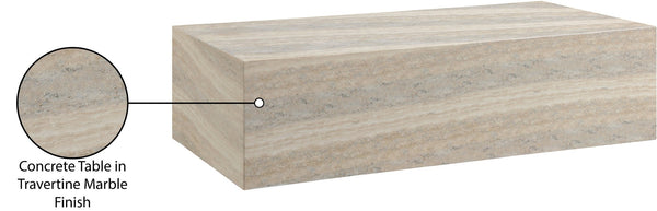 Meridian Furniture Piazza Concrete Coffee Table Art Deco Marble Effect for Indoor Outdoor Patio Living Natural 99029Travertine-CT