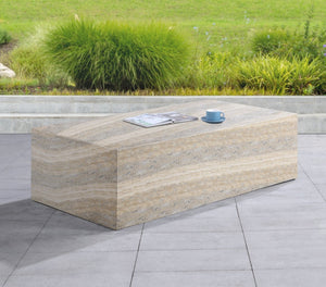 Meridian Furniture Piazza Concrete Coffee Table Art Deco Marble Effect for Indoor Outdoor Patio Living Natural 99029Travertine-CT