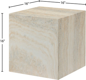 Meridian Furniture Piazza Concrete End Table with Art Deco Marble Finish for Indoor Outdoor Patio Use Natural 99029Travertine-ET