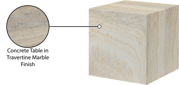 Meridian Furniture Piazza Concrete End Table with Art Deco Marble Finish for Indoor Outdoor Patio Use Natural 99029Travertine-ET