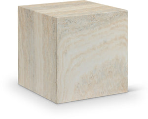 Meridian Furniture Piazza Concrete End Table with Art Deco Marble Finish for Indoor Outdoor Patio Use Natural 99029Travertine-ET