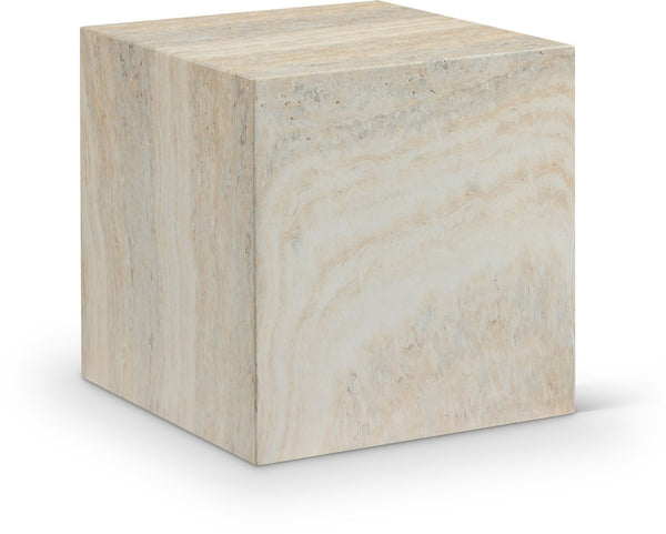 Meridian Furniture Piazza Concrete End Table with Art Deco Marble Finish for Indoor Outdoor Patio Use Natural 99029Travertine-ET