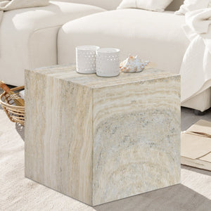 Meridian Furniture Piazza Concrete End Table with Art Deco Marble Finish for Indoor Outdoor Patio Use Natural 99029Travertine-ET