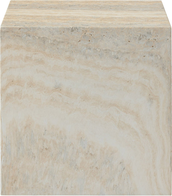 Meridian Furniture Piazza Concrete End Table with Art Deco Marble Finish for Indoor Outdoor Patio Use Natural 99029Travertine-ET