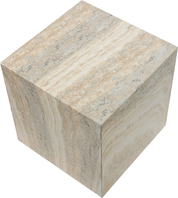 Meridian Furniture Piazza Concrete End Table with Art Deco Marble Finish for Indoor Outdoor Patio Use Natural 99029Travertine-ET