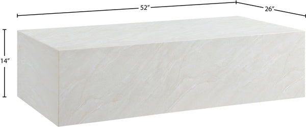 Meridian Furniture Piazza Concrete Coffee Table Art Deco Marble Effect for Indoor Outdoor Patio Living White 99029White-CT