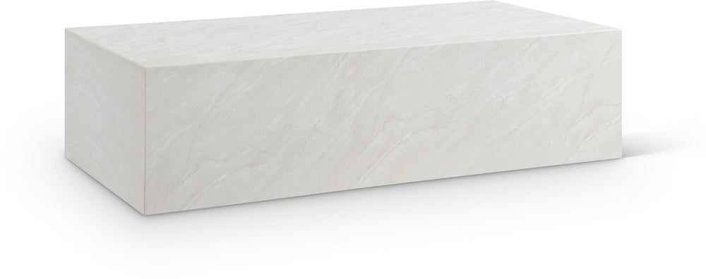 Meridian Furniture Piazza Concrete Coffee Table Art Deco Marble Effect for Indoor Outdoor Patio Living White 99029White-CT