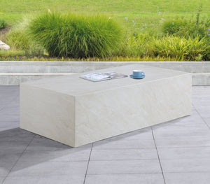 Meridian Furniture Piazza Concrete Coffee Table Art Deco Marble Effect for Indoor Outdoor Patio Living White 99029White-CT
