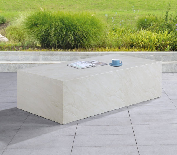 Meridian Furniture Piazza Concrete Coffee Table Art Deco Marble Effect for Indoor Outdoor Patio Living White 99029White-CT