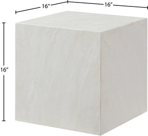 Meridian Furniture Piazza Concrete End Table with Art Deco Marble Finish for Indoor Outdoor Patio Use White 99029White-ET