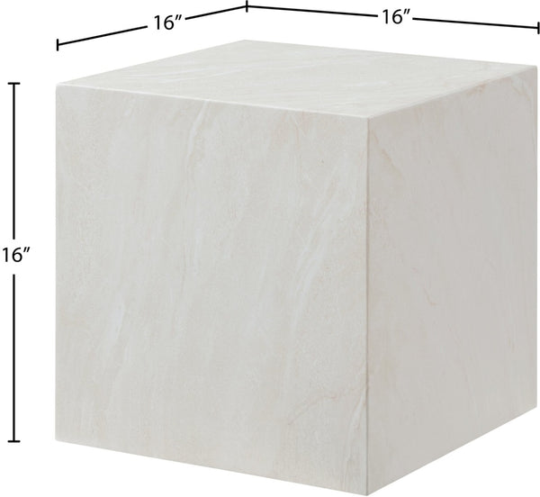 Meridian Furniture Piazza Concrete End Table with Art Deco Marble Finish for Indoor Outdoor Patio Use White 99029White-ET