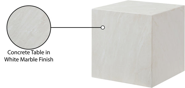Meridian Furniture Piazza Concrete End Table with Art Deco Marble Finish for Indoor Outdoor Patio Use White 99029White-ET