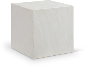 Meridian Furniture Piazza Concrete End Table with Art Deco Marble Finish for Indoor Outdoor Patio Use White 99029White-ET