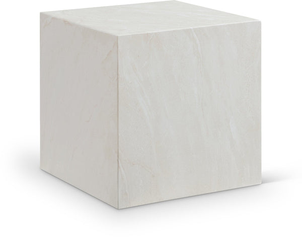 Meridian Furniture Piazza Concrete End Table with Art Deco Marble Finish for Indoor Outdoor Patio Use White 99029White-ET