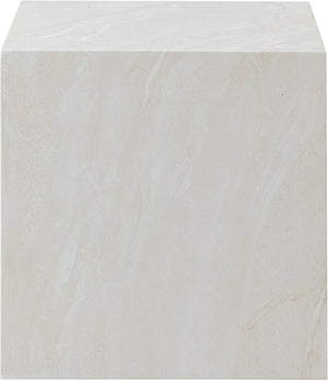 Meridian Furniture Piazza Concrete End Table with Art Deco Marble Finish for Indoor Outdoor Patio Use White 99029White-ET