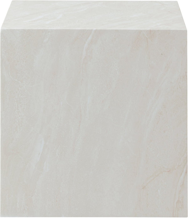 Meridian Furniture Piazza Concrete End Table with Art Deco Marble Finish for Indoor Outdoor Patio Use White 99029White-ET