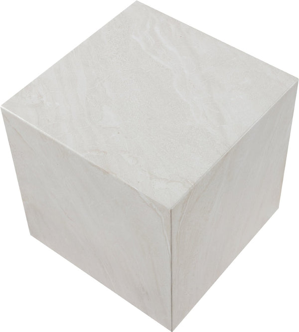 Meridian Furniture Piazza Concrete End Table with Art Deco Marble Finish for Indoor Outdoor Patio Use White 99029White-ET