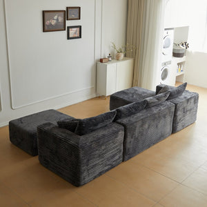 English Elm 133.86" Cloud Modular U-shaped Sectional Ribbed Corded Fabric Deep Seat Living Room Sofa Gray W668S00011